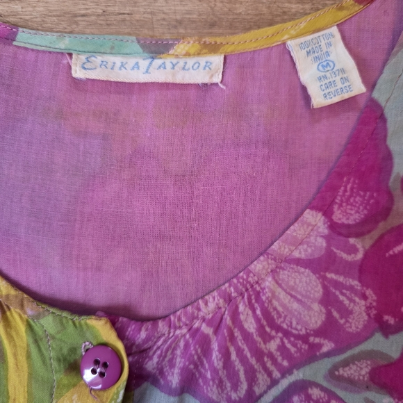 Vintage Erika Taylor Drop-Waist Cotton Dress – Size M – Pink Floral - Picture 7 of 7